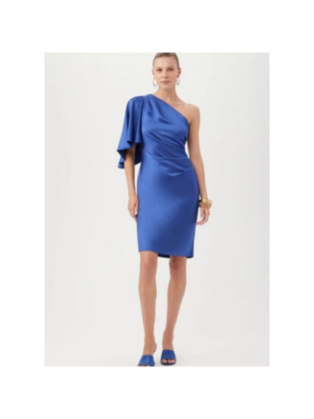 ✨Trina Turk Jamila One-Shoulder Satin Cocktail Dress Majorelle Blue NWT